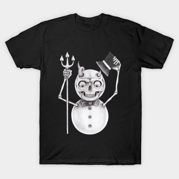 Snowman demon smiley drawing christmas skeleton. T-Shirt by Jiewsurreal